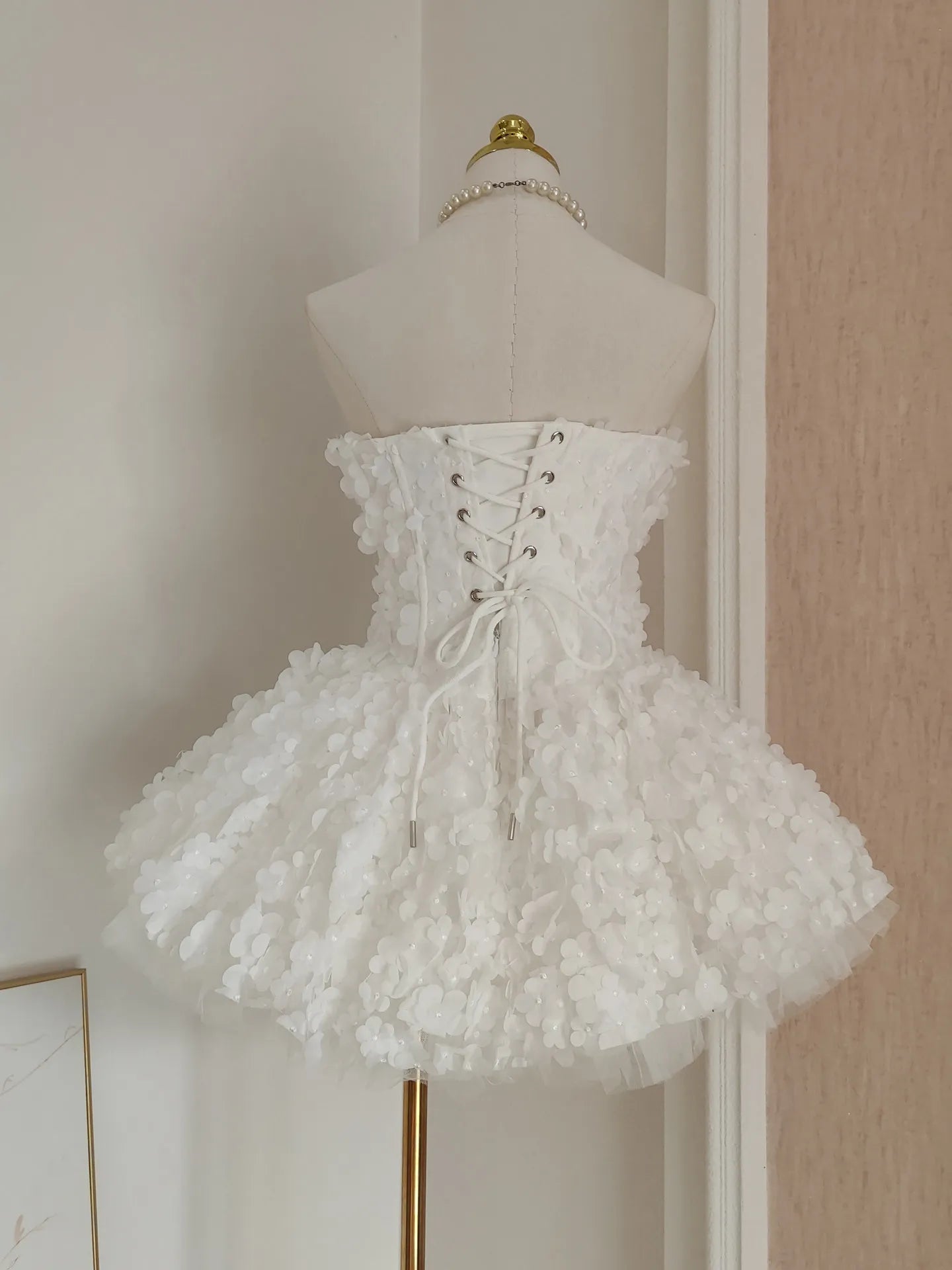 Ingvn  French Elegant Sweet Princess Birthday Party Dress 3D Flower High Waist Slim Fit Strapless Puff Evening Dress Women Spring