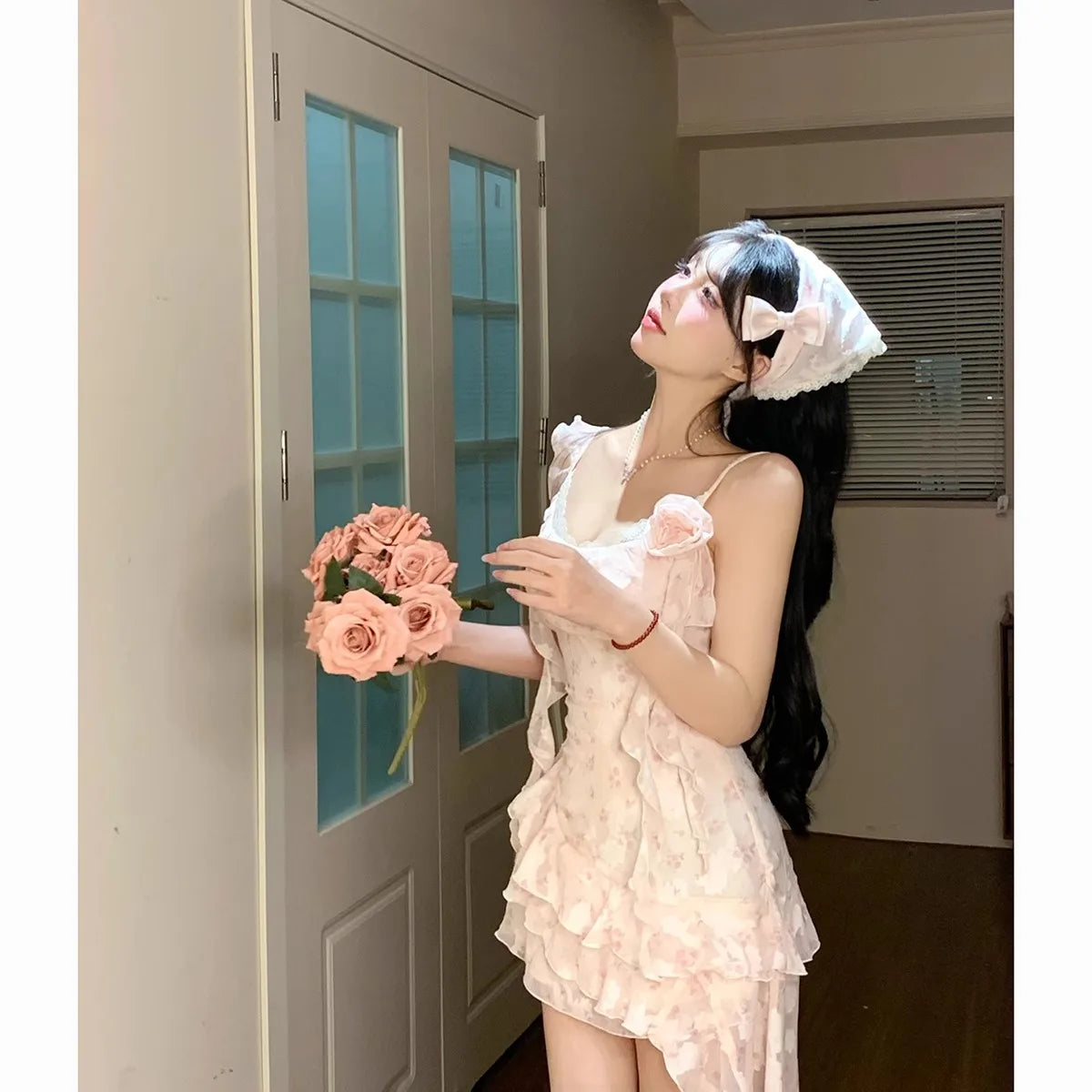 Ingvn  Pure Desire Fairy Tale Floral Print Halter Dress Summer Beautiful Beach Vacation Style Asymmetrical Hem Long Skirt Women's Fa...