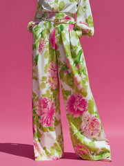 Ingvn  Fashion Women Flower Print Two Piece Set Elegant Long Sleeve Lapel Button Shirts+Loose Wide Leg Pants Sets Casual Holiday Suit