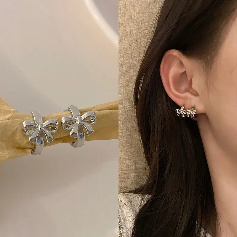 Ingvn  2pcs Y2K Jewelry Bowknot Earrings for Women Metal Vintage Harajuku Cool Cartoon Earrings Charms 90s Aesthetic Gift New Wholesale