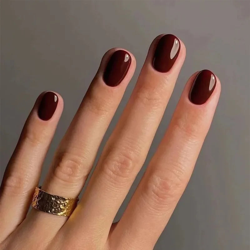 Ingvn  24Pcs Solid Color Artificial Press on Nails Short Autumn Acrylic Nail Art Realistic False Nails Set with Tools self-adhesive
