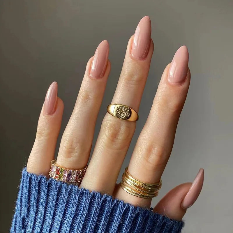 24Pcs Almond Shaped Wearable False Nails Medium Length Solid Colour Acrylic Press on Nail Red Full Coverage Removable Fake Nails