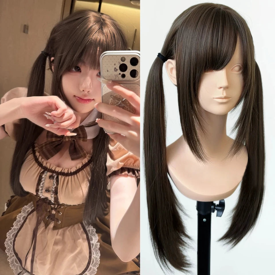 Ingvn - Long Wavy Black Highlight Pink Wig with Bangs Synthetic Diy Cosplay Wig Daily Wear Natural Wig Halloween Costume Wig for Women