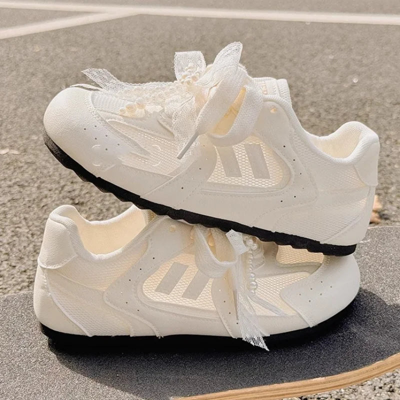 Ingvn  Stylish Women's White Sneakers Summer New Breathable Mesh Shoes Thin Soft Sole Comfortable Versatile Casual Light Shoes