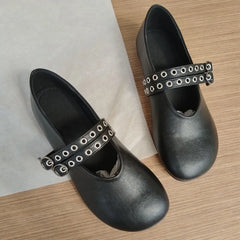 Ingvn  Fashion Rivet Strap Buckle PU Women Ballet Flats Comfor Soft Soles Spring Autumn Lazy Loafers Casual Girls Dance Shoes