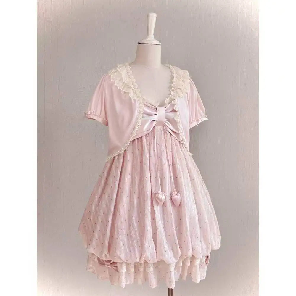 Ingvn  Retro Japanese Lolita Outfits Women Sweet Kawaii Tops Ruffle Mini Dress Suits Y2k Preppy Casual 2 Piece Sets