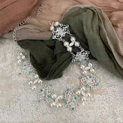 Ingvn  Cool Sweet Pearl Beads Choker Hollow Wide Pearl Metal Necklace Temperament Jewelry Accessory Women Collarbone Chain Party