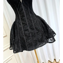 Ingvn  French Elegant Fashion Celebrity Rhinestone Brooch Fluffy Lace Short Dress Sleeveless Backless Birthday Party Dresses For Women