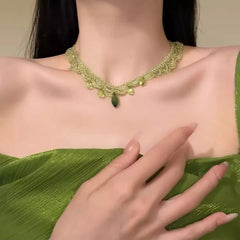 Ingvn  Luxurious Rice Bead Palace Style Necklace for Women Exquisite Bohemian Wedding Jewelry