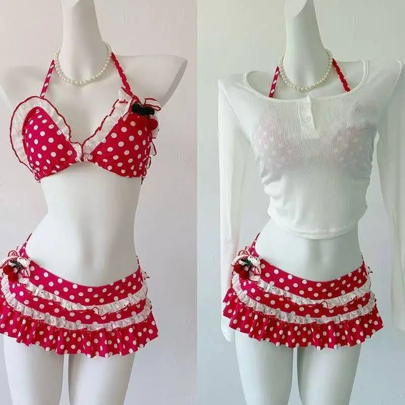 Ingvn  Women's Cute Floral Print Bikini Set Halter Strap Two Piece Swimsuit Ruffle Trim Backless Beachwear Summer Fashion Bathing Suit