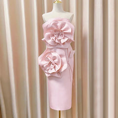 Ingvn  French Elegant Temperament Socialite Sleeveless Off-shoulder 3D Flower Lace-up Slim Hip-wrapped Strapless Long Dress for Women