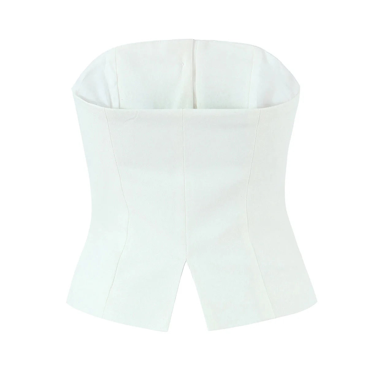 Ingvn  3 colors Sexy Slash Collar Strapless Corset Center Open Buttons Camisole Tank Top Backless Cropped Women asymmetric Camis Top