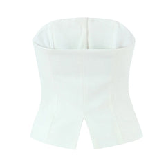 Ingvn  3 colors Sexy Slash Collar Strapless Corset Center Open Buttons Camisole Tank Top Backless Cropped Women asymmetric Camis Top