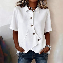 Summer Women's Casual Solid Irregular Shirt Fashion Elegant Top Button Short Sleeve Holiday Party Womens Tops And Blouses