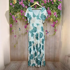 Ingvn  Women's XL-5XL Plus Size Hot selling V-neck elegant and casual printed long dress with large hem for women's clothing Women's