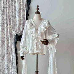 Ingvn  Y2k Aesthetic Retro Tops Blusas Vintage Elegant Lolita Shirts Women Gothic V-Neck Ruffles Long Sleeve Blouses Female