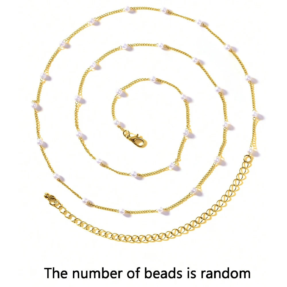 Ingvn  Belly Chain Waist Chain Faux Pearl Waist Chain,Gold Plated Waist Beads Chain,CZ Layered Belly Chain Gold Belly Belt Body Chains