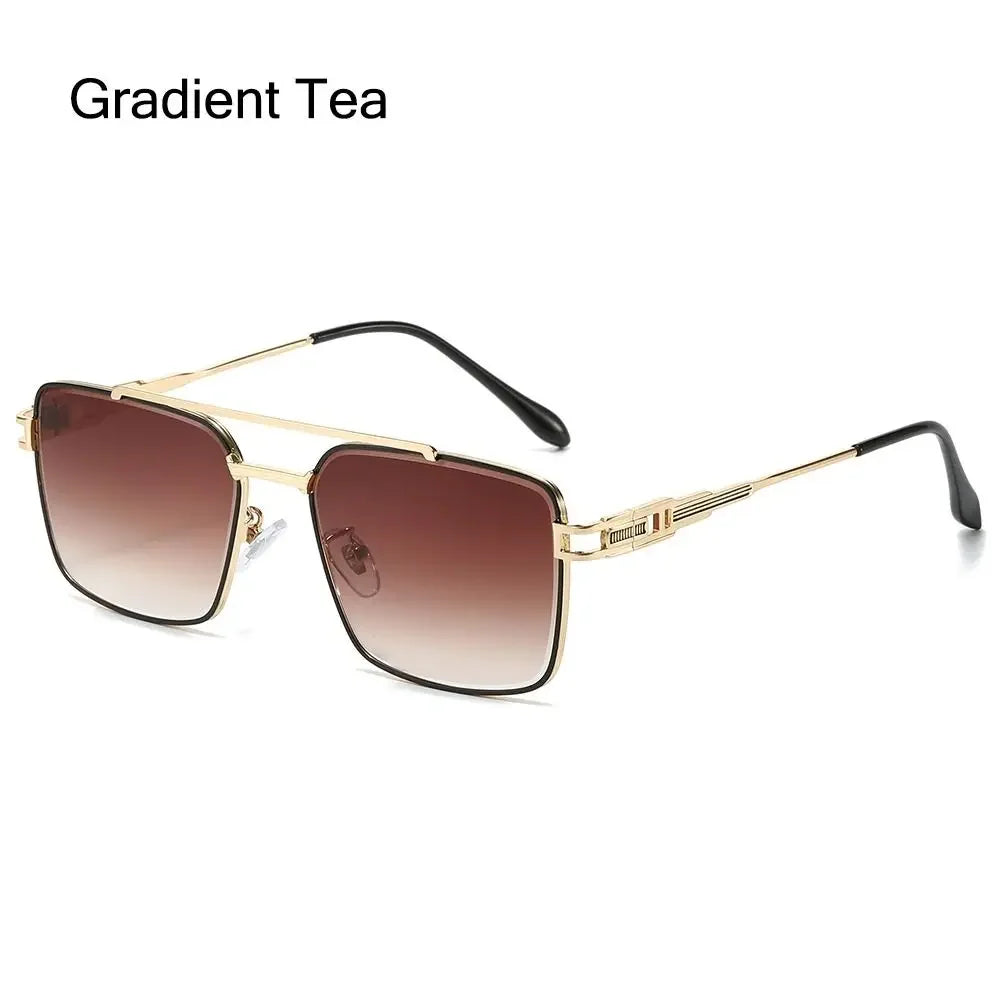 Ingvn  Fashionable Double Bridge Cut-Edge Sunglasses UV Protection Luxury Metal Shades Gradient Lens Sun Glasses for Men and Women