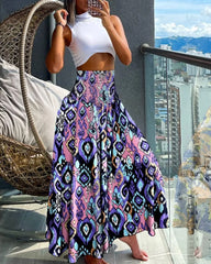 Ingvn  Fashion Cotton Women Floral Print Skirt Side Tie Beach Skirts Summer High Waist Wrap Flower Long Skirt
