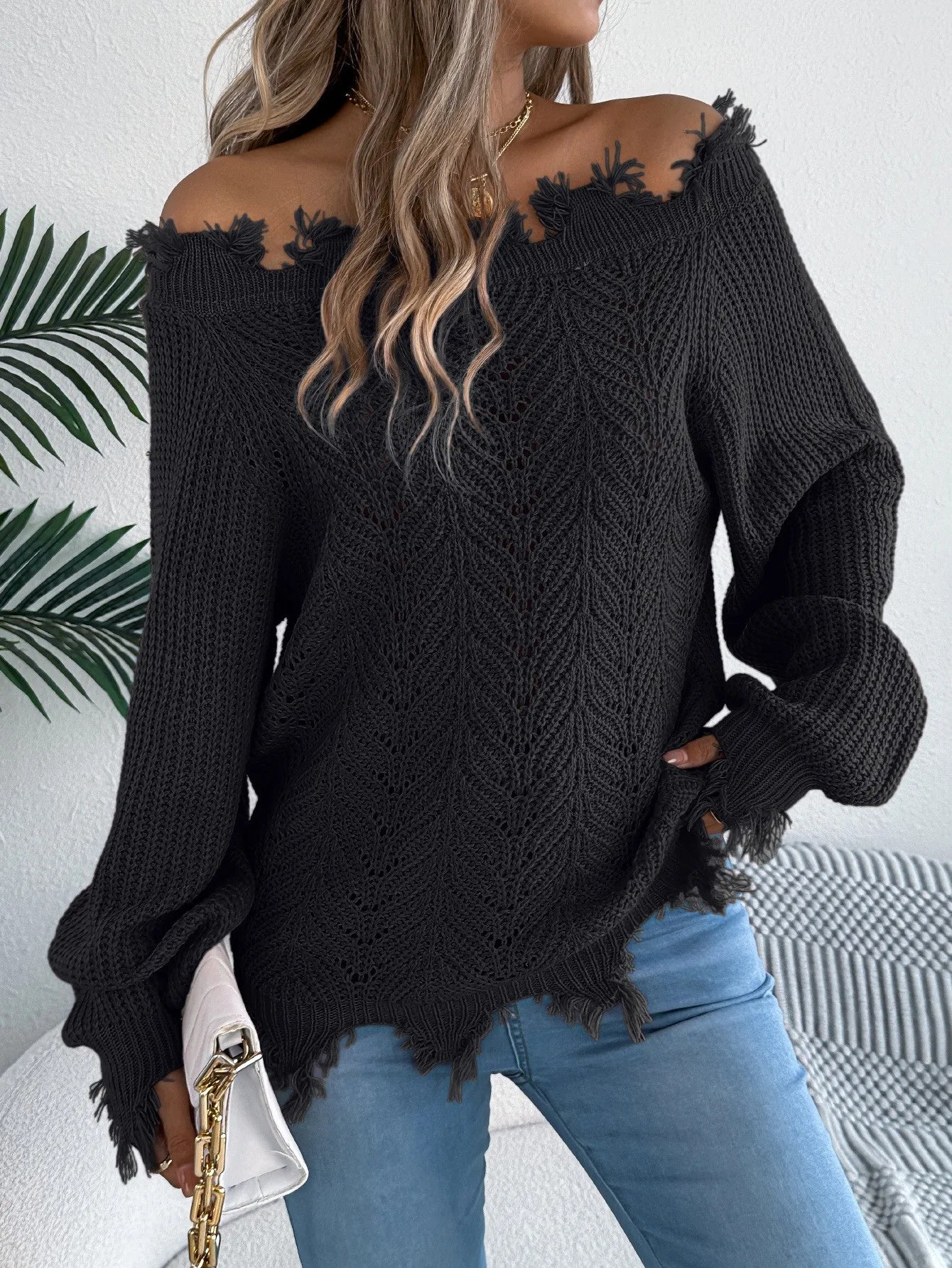 Ingvn  Autumn Winter Women's Clothing Solid Off Shoulder Long Sleeve Pullover Sweater Streetwear Knitwear For Woman Acrylic Regular