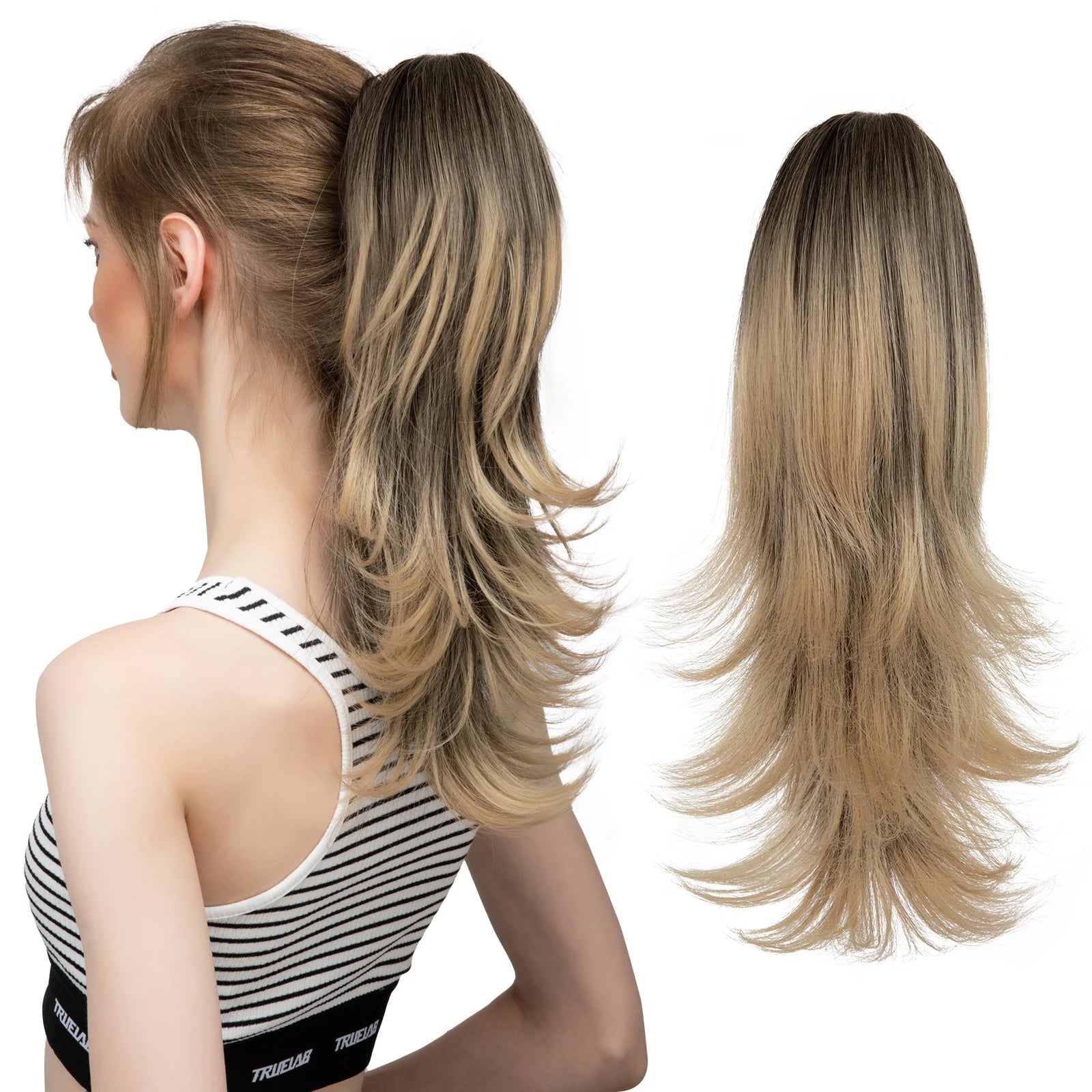 Ingvn  Claw Clip In Ponytail Hair Extensions Hairpiece Fake Blonde Hair Wavy False Pigtail With Elastic Band Horse Tail