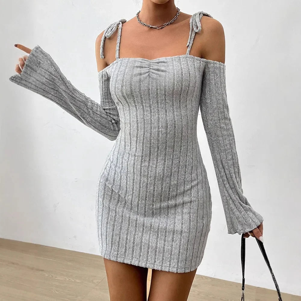 Ingvn  Fashionable Sexy Knitted Wrap Dress New Cross-Border Double Shoulder Strap Close-Fitting Women's Dress