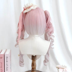 Ingvn - Long Wave Dusky Pink Cosplay Wig with Double Ponytail For Women Daily Party Lolita Synthetic Wigs Christmas Party Natural Wig