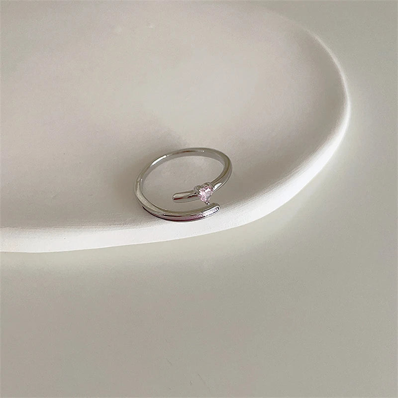 Ingvn  Pink Crystal Irregular Heart Rings Creative Zircon Bowknot Opal Love Heart Open Ring Y2K Shiny Rings for Women Party Jewelry