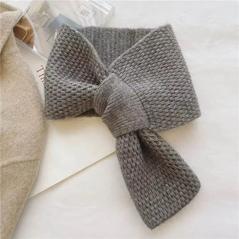 Ingvn - Women's Autumn Winter Korean Solid Knit Lazy Cross Neck Warmer Scarf Student Warm Chic Coquette Trendy