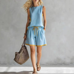 Ingvn  Casual Loose Shorts Sets Women Summer Fashion Sleeveless Tank Tops And Short Pants 2 Piece Set Woman Outfits Elegant