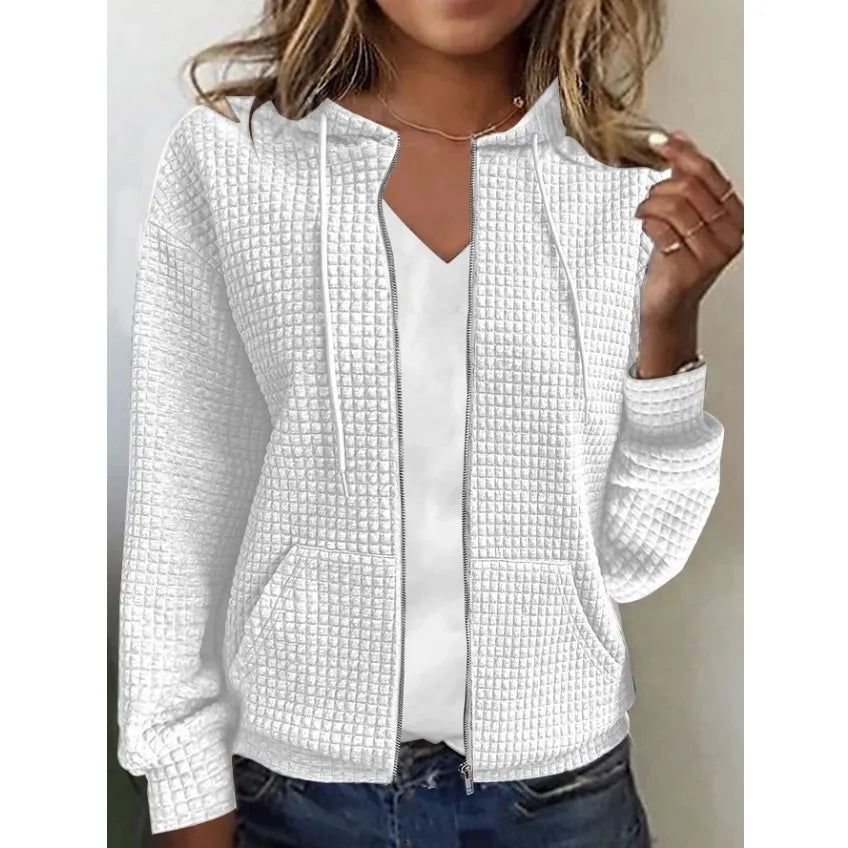 Ingvn  Women's S-2XL size European and American women's zippered hooded cardigan long sleeved hoodie jacket Women's clothing
