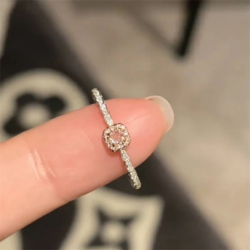 Fashion Heart Ring Pink Rhinestone Peach Heart Adjustable for Women Rings Wedding Party Aesthetic Jewelry Y2K Trend Accessories