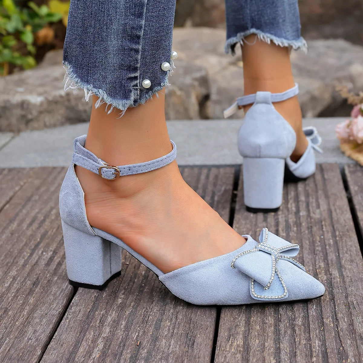 Ingvn  Women's Sandals Summer Women High Heel Pointed Toe Buckle Strap Sweet Style Comfortable Evening Dress Banquet Wedding Shoes