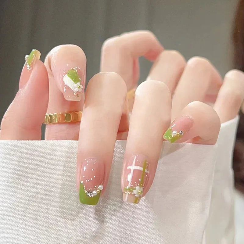Ingvn  24Pcs Wearable Coffin Fake Nail Tips with Butterfly Camellia Designs Red Long Ballerina False Nails Press on Nails Art Manicure