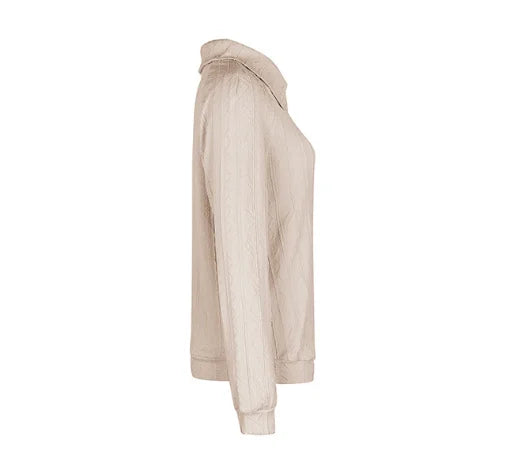 Ingvn - Women Autumn European Style Textured Irregular Collar Long Sleeve Casual Sweatshirt Tops