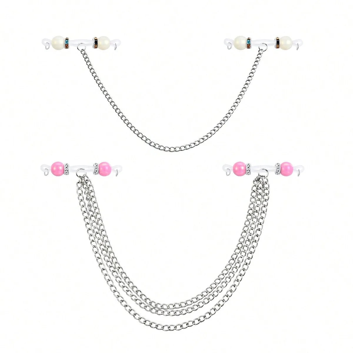 Ingvn  2 Pairs Clip-On Body Piercing Fake Nipple Rings, Non-Piercing Body Chains For Women