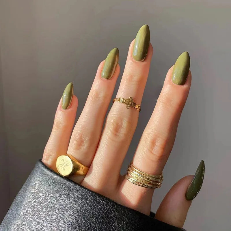 24Pcs Almond Shaped Wearable False Nails Medium Length Solid Colour Acrylic Press on Nail Red Full Coverage Removable Fake Nails