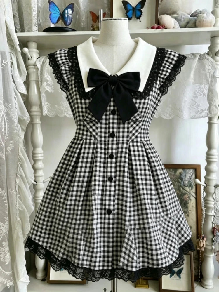 Ingvn  Japanese Kawaii Ruffle y2k mini Dress Women Sling vintage plaid short party Dress Cute Summer Street Style Dresses