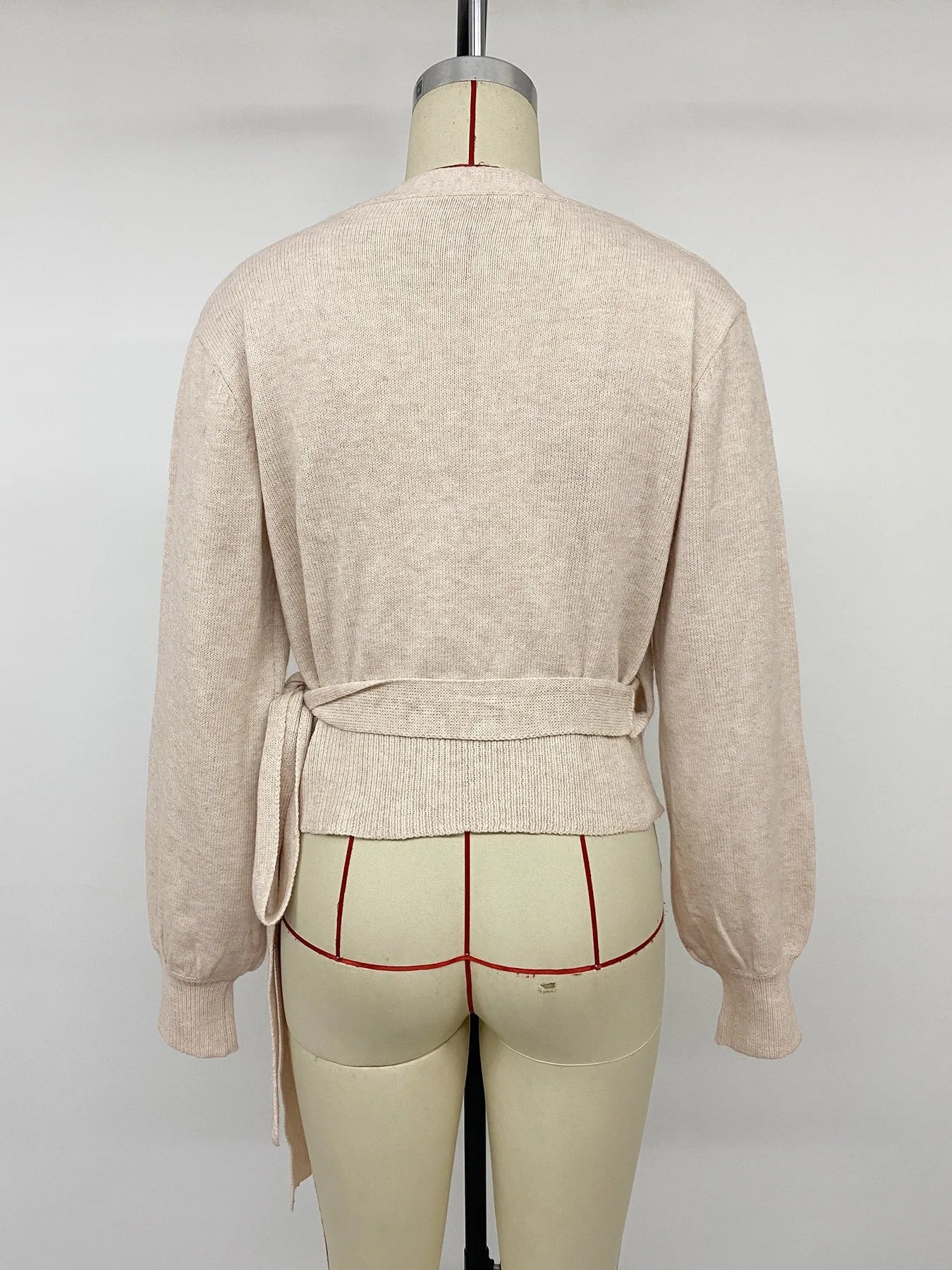 Ingvn - Women Wrap V Neck Knit Sweater Solid Color Tie Side Long Sleeve Lantern Sleeve  Pullover