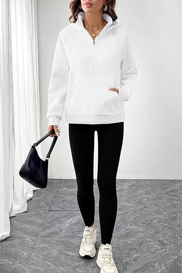 Ingvn - Womens European Style Hoodie Autumn Winter New Style Stand Collar Hooded Design French Sweatshirt Fashion Versatile Top