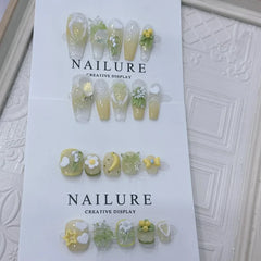 Ingvn  10pcs Handmade Finger Nails Spring Ready-made Artificial Nail Tips 3d Flowers Short False Nails Aesthetic press on Nails