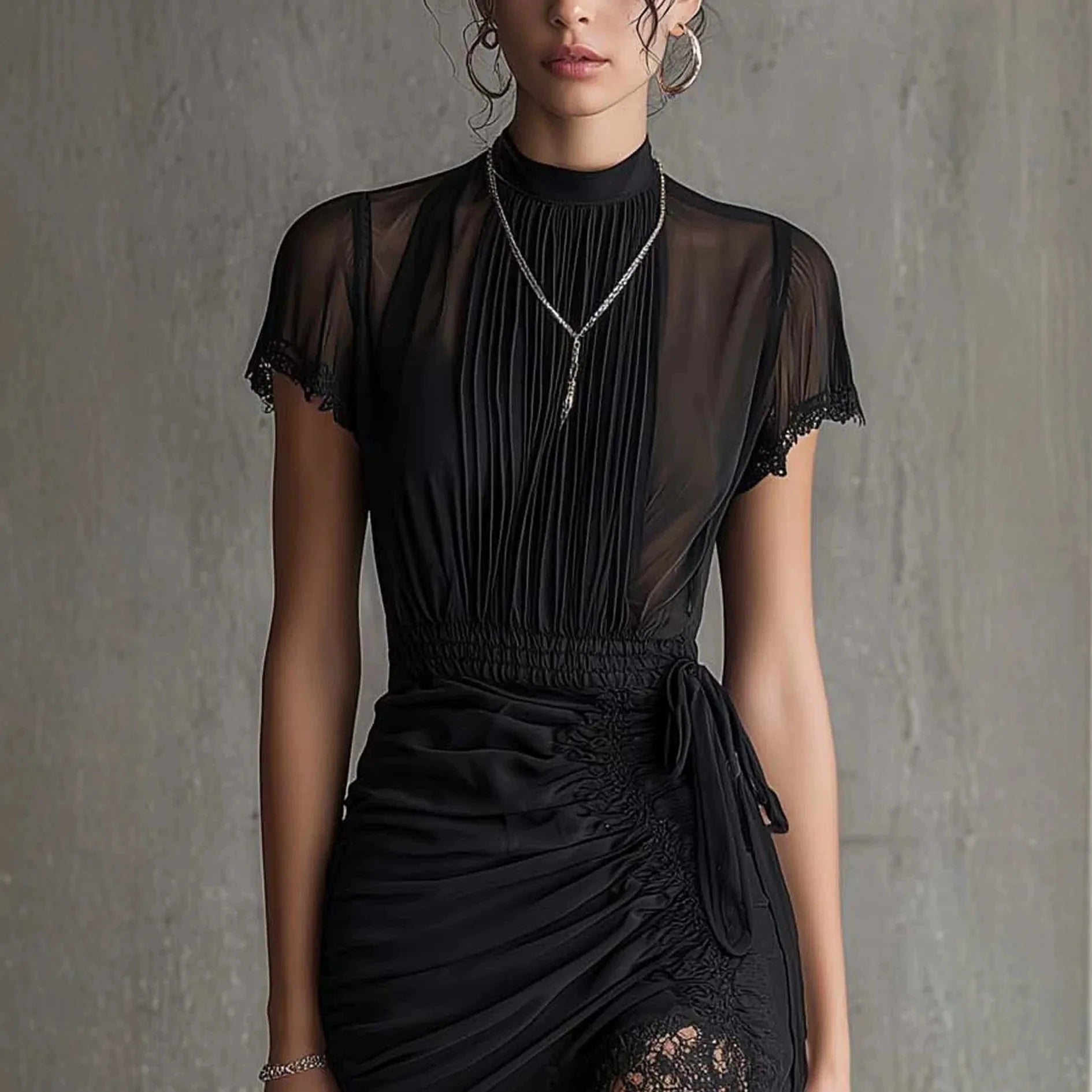 Ingvn  Summer Women Sexy Mesh See Through Mini  Dress Outfit Puff Short Sleeve Dresses Party Club O Neck Elegant Lady Clothes
