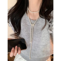 Ingvn  Vintage Imitation Pearl Long Chain Necklace for Women Elegant Classic Multilayer Pearl Clavicle Chain Necklaces Jewelry Gift