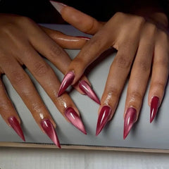 Ingvn  24Pcs Simple Solid Color White Press on Nails Long Style Almond False Silver Nails Fashion Cat's Eye Design Stiletto Nail Tips
