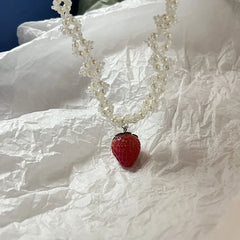 Ingvn  Handmade love necklace, sweet romantic pearl strawberry pendant necklace lovely necklace cute necklace necklace for women y2k
