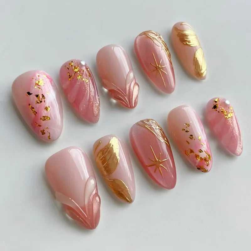 Ingvn  24Pcs Gradient Polka Dot Design Full Cover Fake Nail Tips Wearable Almond False Nails Tomato Star Pattern Short Press on Nails