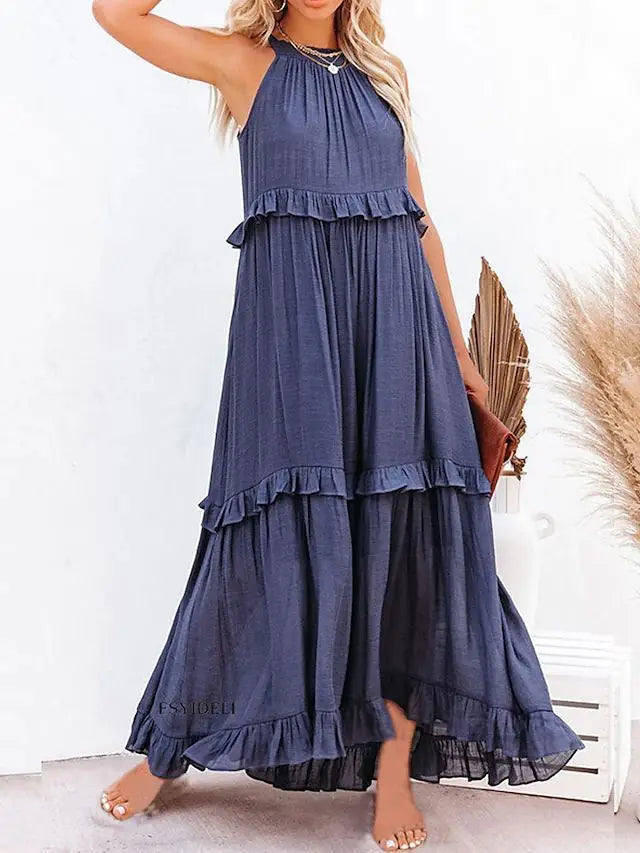 Ingvn  European and American New Summer Vacation Style Long Dress with Big Sway Flowing Beach Skirt for Women