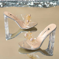 Ingvn  Women's Slippers Women Fashionable New Summer High-heeled  Female  Influencer Crystal Thick-heeled Transparent Women's Sandals