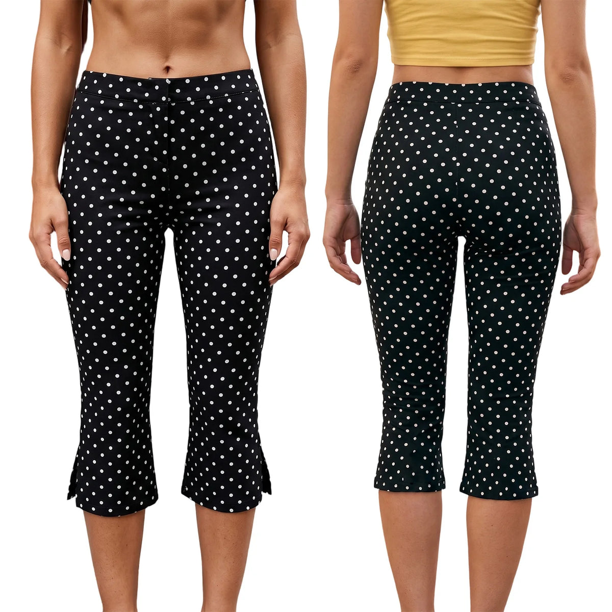 Ingvn  Women Y2K Polka Dot Capri Pants Low Rise Stretchy Cropped Bell Bottoms Slim Slit Hem Yoga Loungewear Going Out Capris
