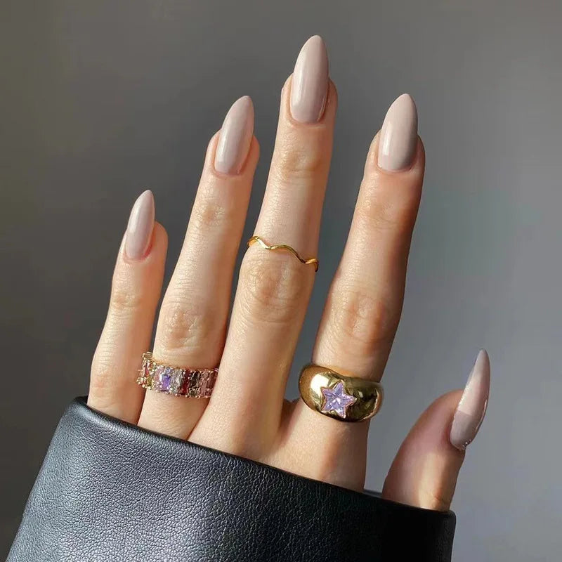24Pcs Almond Shaped Wearable False Nails Medium Length Solid Colour Acrylic Press on Nail Red Full Coverage Removable Fake Nails